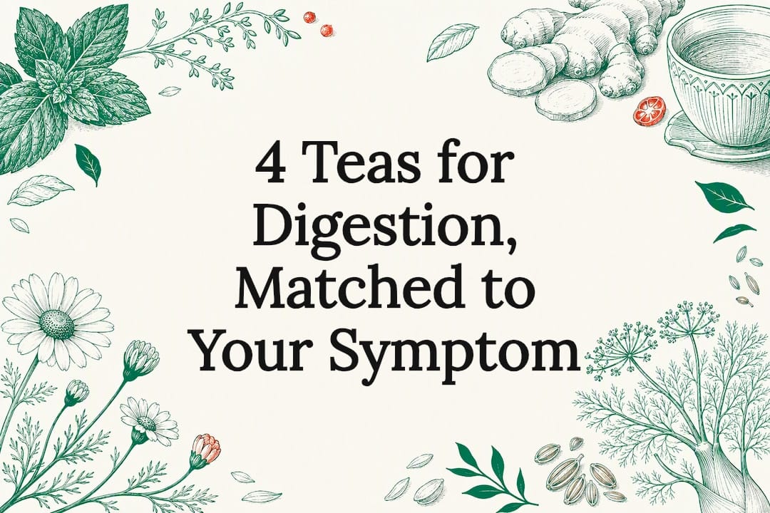 Digestive tea herbs title card illustration