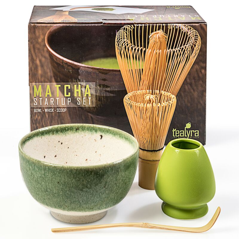 Start Up Kit Japanese Made Beige Bowl Bamboo Whisk and Scoop Gift Box Matcha Green Tea Gift Set 3 items Tealyra Matcha 